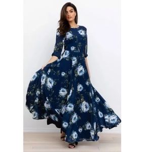 Yumi Kim Woodstock Floral Chiffon Maxi Dress Blue Women Size M